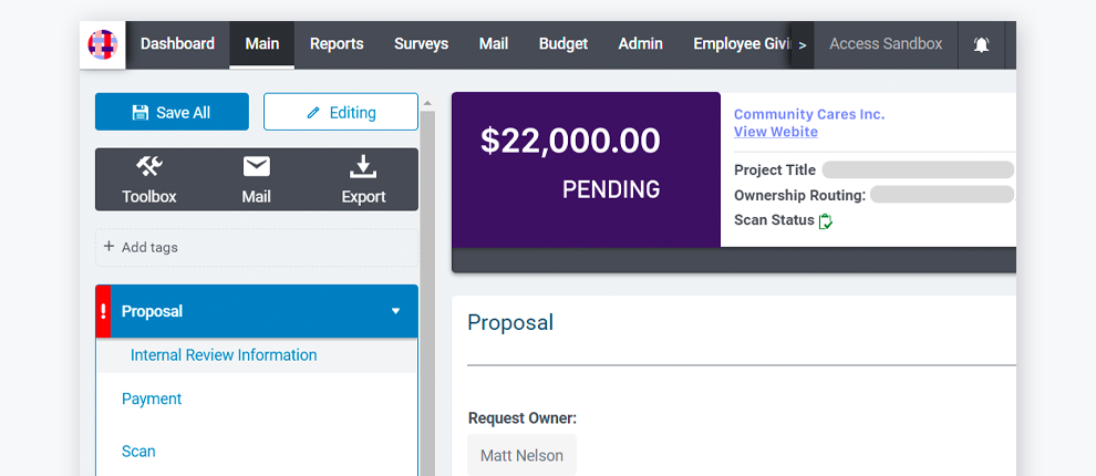 screenshot of Bonterra CyberGrants